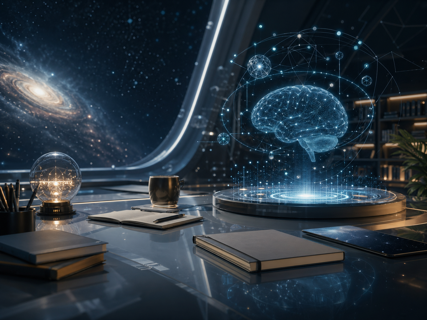 Futuristic AI learning workspace